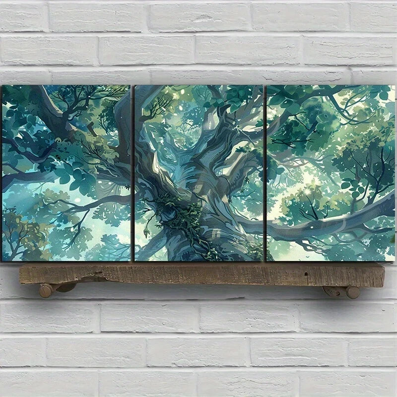 3-Piece Abandoned Forest Center Big Tree Metal Wall Art - Ready to Hang Nature Decor for Living Room, Bedroom & Office - Perfect for Home & Office Decor