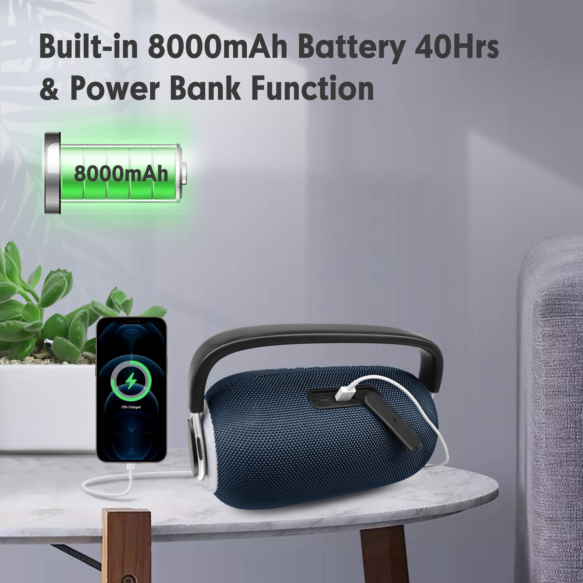 Comiso Portable Bluetooth Speaker - Waterproof Wireless Boombox with LED Lights, Deep Bass & Superior Stereo Audio, 40H Playback for Outdoor, Pool Party, Camping & Beach