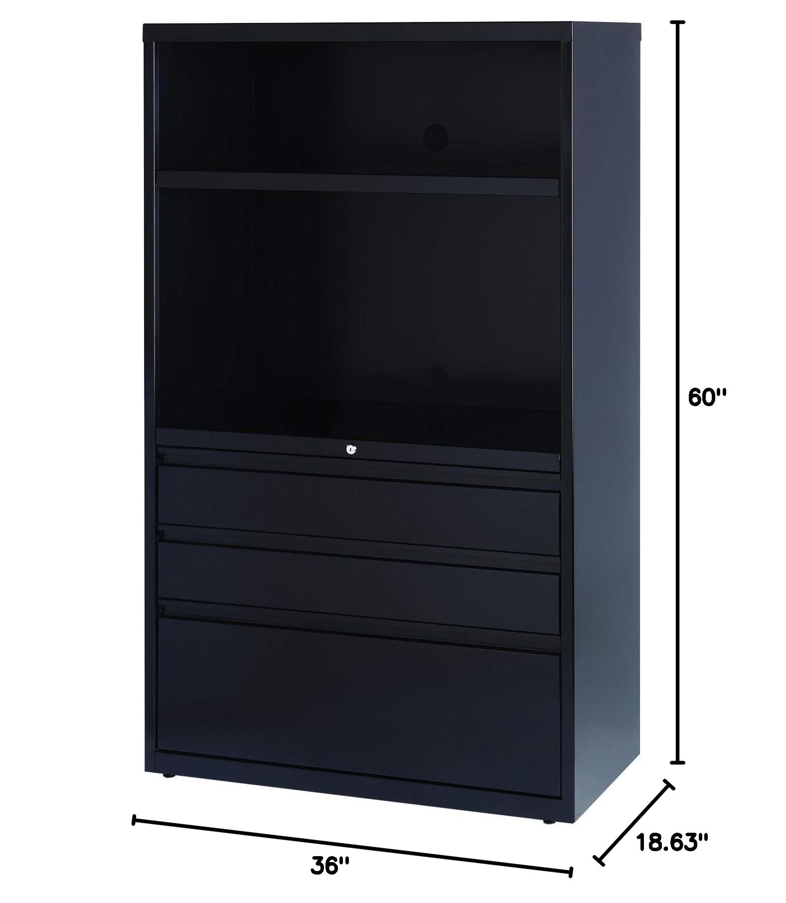 Hirsh 36-inch Wide HL8000 Series Black Lateral File Cabinet - 3-Drawer Combo for Office, Home, and Business Storage Solutions