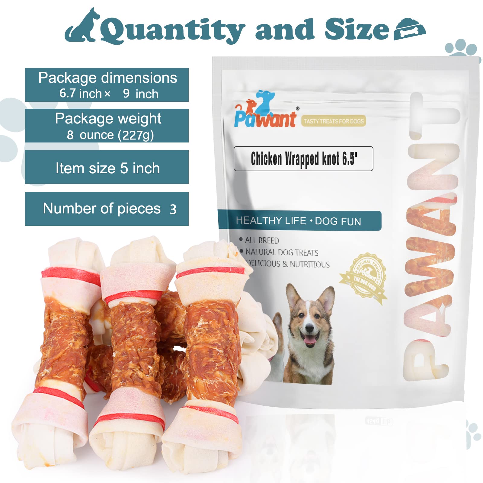 Premium Chicken Rawhide Bones for Large Dogs – Healthy Chewing Treats, Puppy Chews & Snacks – 6.5