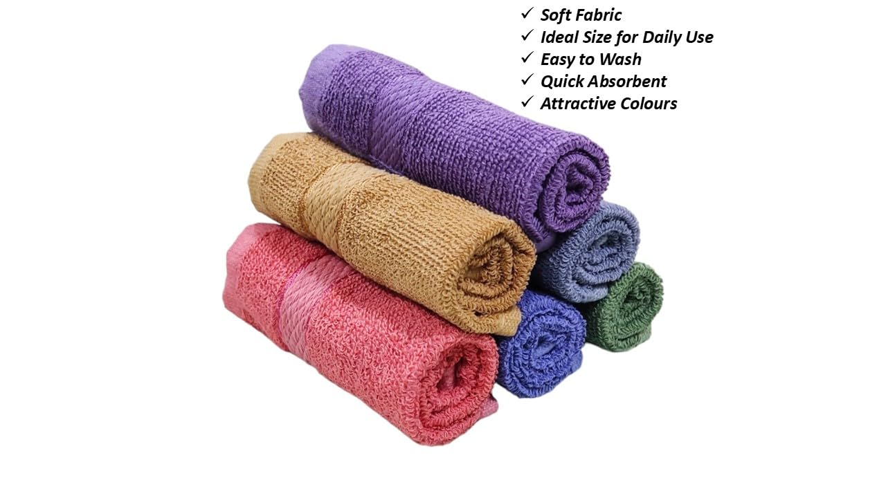 Caslino - 6 Pack Soft & Absorbent Cotton Face Towels, 25x25cm, 400 GSM, for Women & Men (Multicolor) - Perfect for Gym, Travel, Spa & Daily Skincare Routine