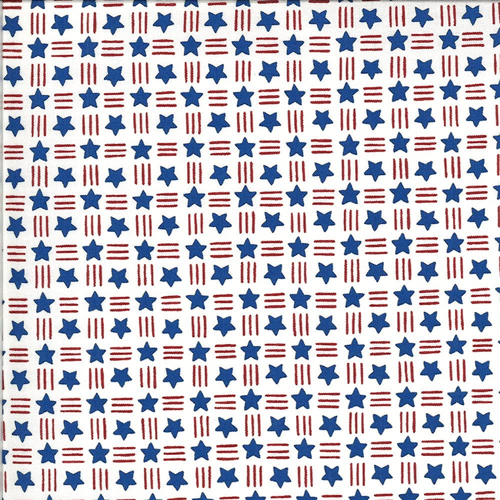 Moda Fabrics America The Beautiful by Deb Strain - Stars & Bars Grid Cream Cotton Quilting Fabric for Quilts, Home Decor & DIY Crafts