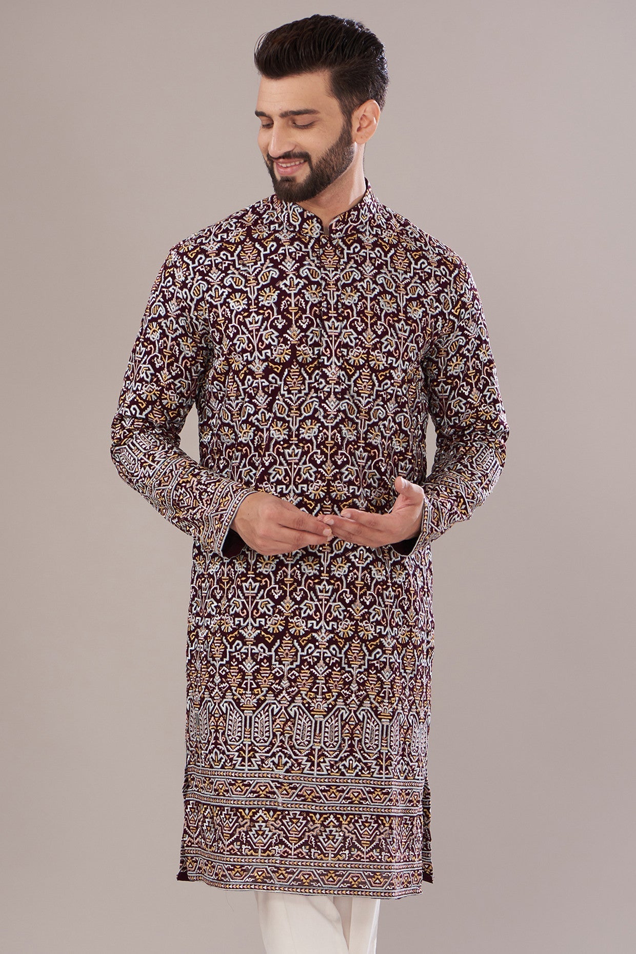 Elegant Maroon Georgette Embroidered Kurta for Women | Traditional Indian Tunic Top | Perfect for Festivals, Weddings & Ethnic Parties