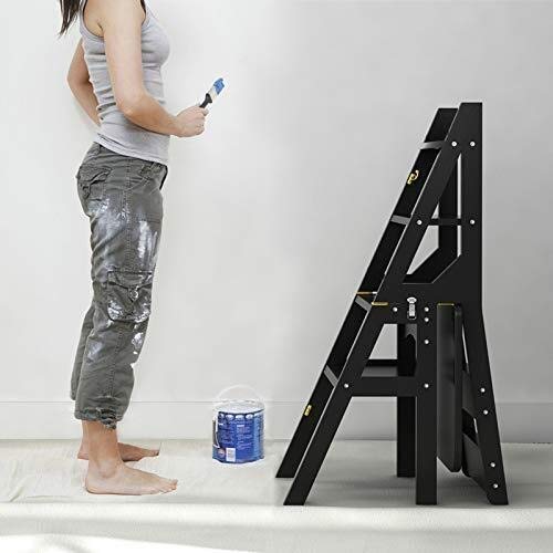 KAZUP Foldable Wooden Step Stool with Backrest - 4-Step Indoor Climbing Stool for Kitchen, Bathroom, and Garden - Space-Saving Home & Gardening Tool for Adults and Seniors