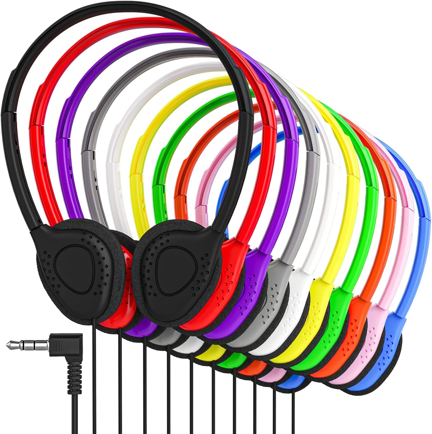Maeline Bulk On-Ear Headphones with 3.5mm Jack - 50 Pack Multi-Color Headphones for Schools, Libraries, and Call Centers - Durable & Comfortable for Long-Term Use