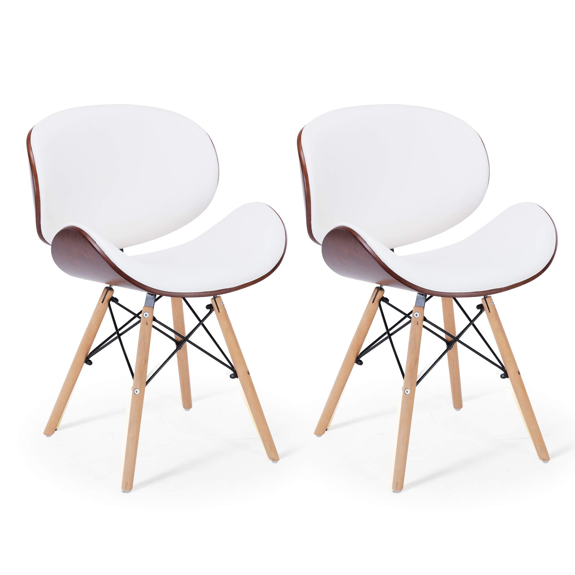 THKSBOUGHT Set of 2 Modern Walnut Dining Chairs - White Upholstered Accent Chairs for Living Room, Kitchen, or Dining Area - Comfortable & Stylish Seating for Home Decor