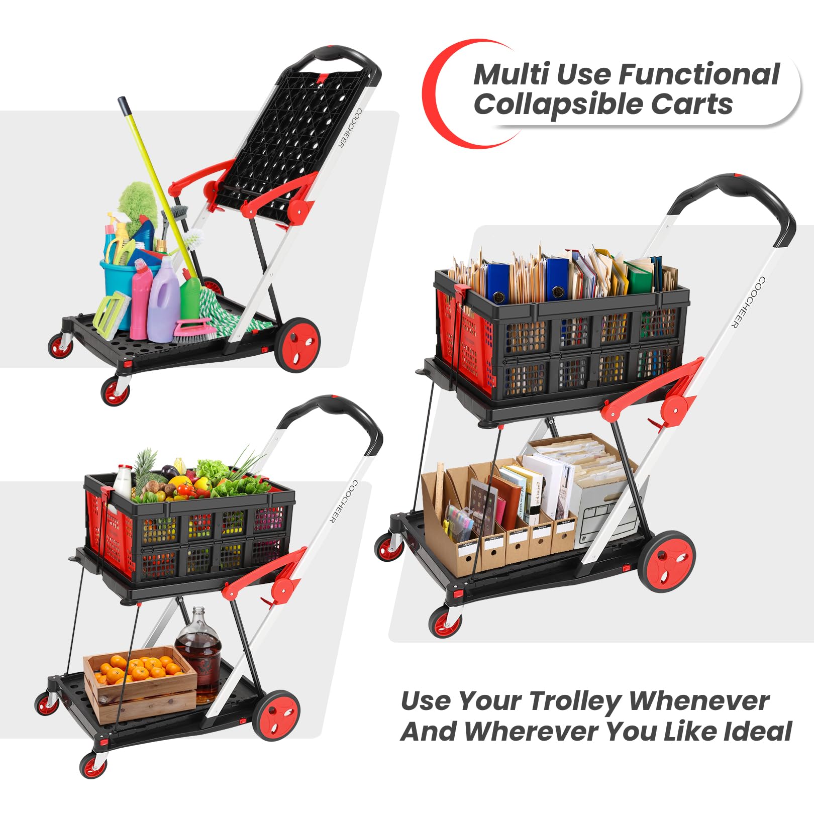 Foldable Utility Cart with Storage Basket - Portable Collapsible Shopping Trolley for Groceries, Laundry, Picnics & Home Organization - Heavy Duty Multi-Purpose Folding Hand Truck for Indoor & Outdoor Use