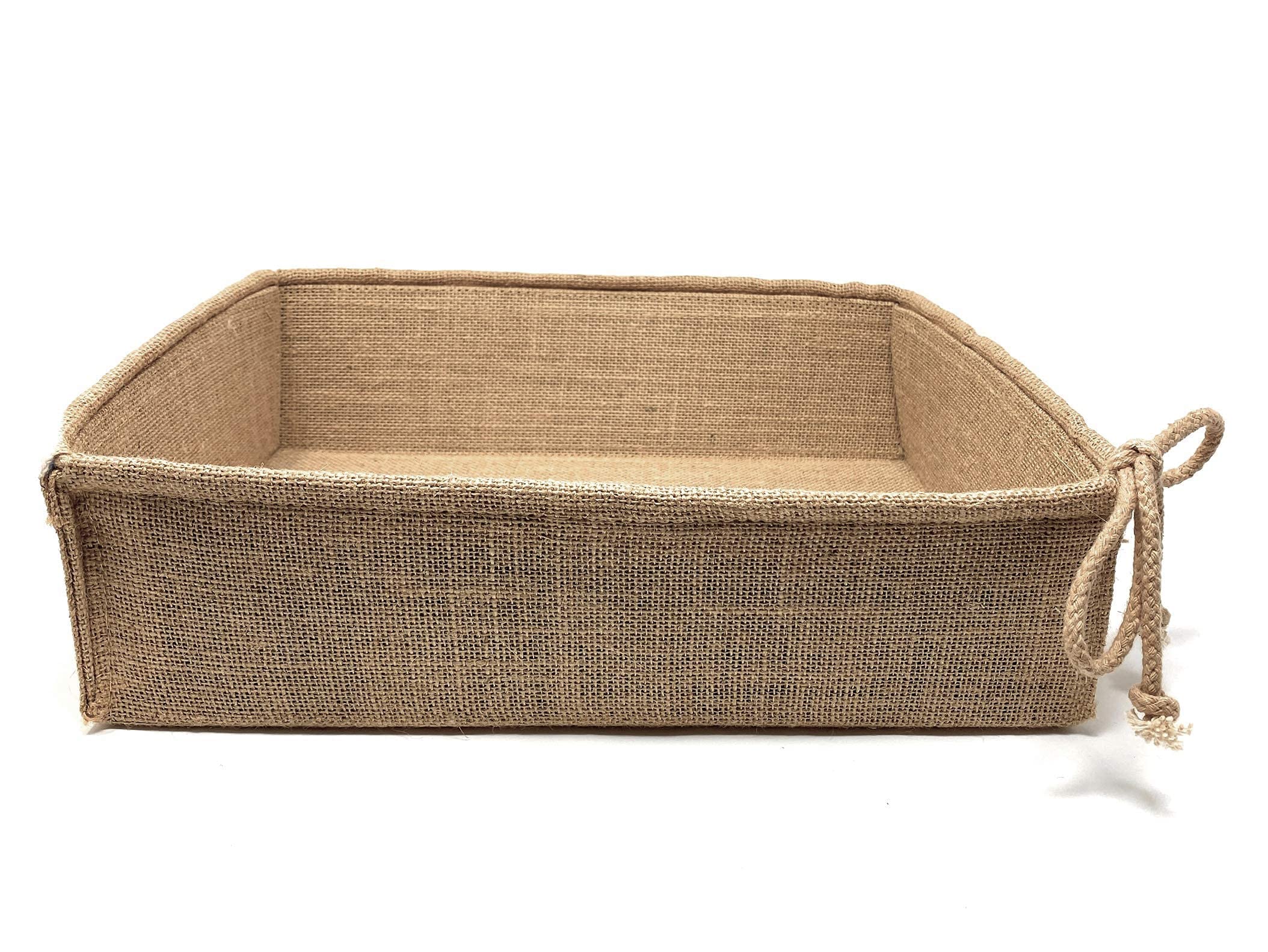 Decorative Burlap Storage Basket - Collapsible Rectangular Organizer for Home Decor & Gifts (14x9.75x4in) - Perfect for Shelves & Closet