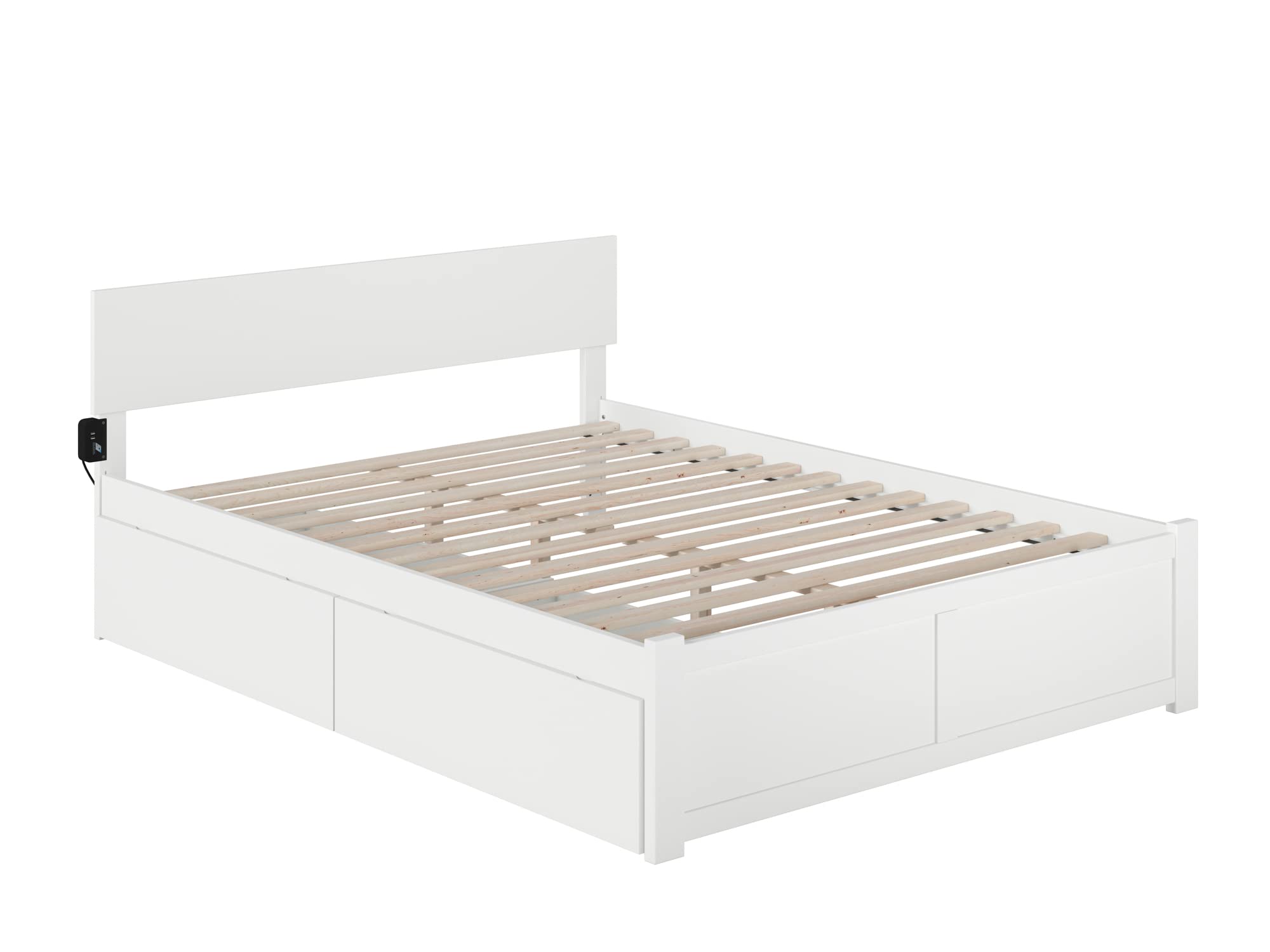 AFI Orlando Queen Size Platform Bed with Footboard & Storage in White - Modern Bedroom Furniture with Underbed Storage for Small Spaces & Apartments
