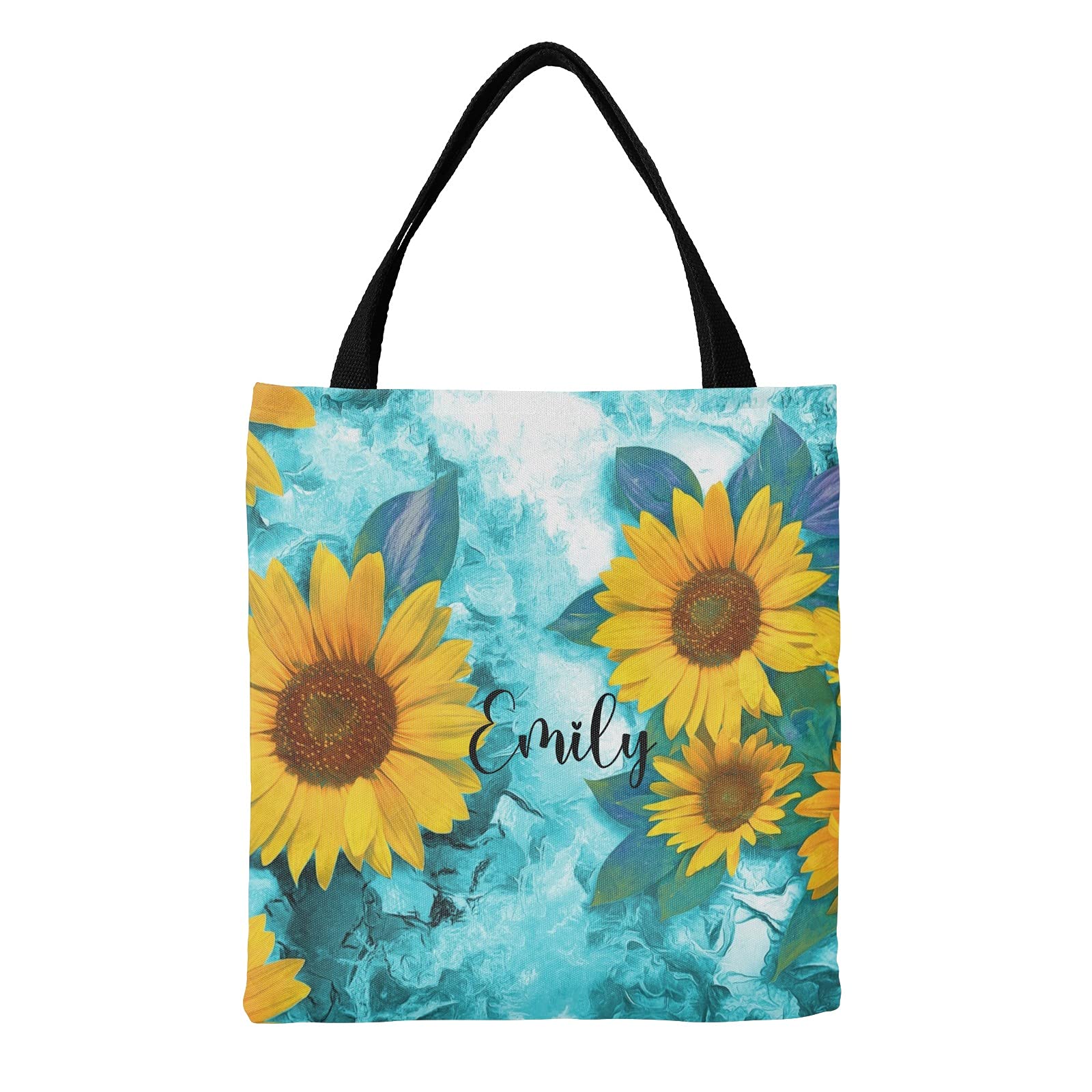 Sunflower Oil Painting Personalized Canvas Tote Bag - Eco-Friendly Reusable Shopping Bag for Women, Grocery, Beach & Travel - Unique Gift Idea for Mom, Birthday & School