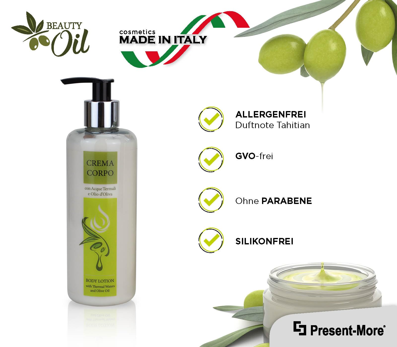 Present-More 300ml Moisturizing Body Lotion with Tahitian Scent - Hypoallergenic Beauty Oil for Dry Skin | 15-Pack Hotel & B&B Bulk Supplies | Perfect for Spa, Travel & Gift Sets