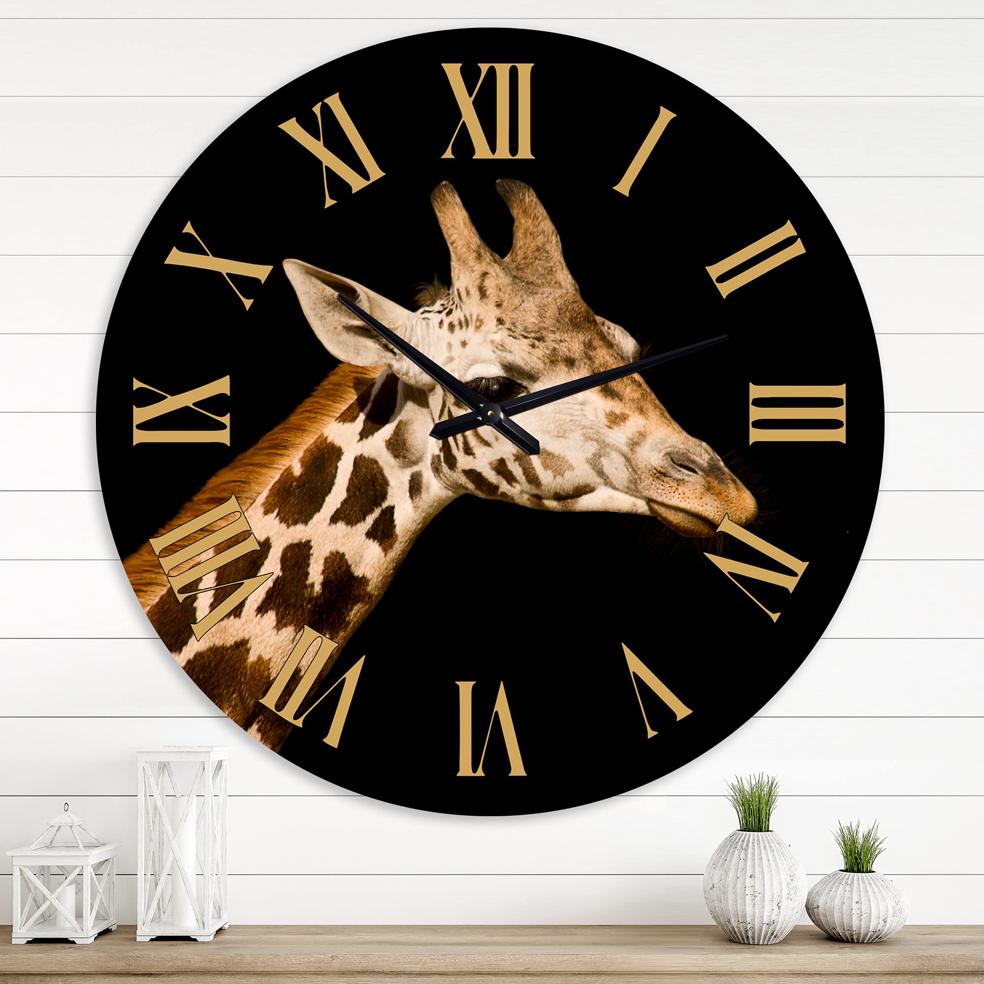 Farmhouse Wall Clock - Large Giraffe Portrait Wall Decor for Kitchen, Living Room & Office | Rustic Animal Themed Clock for Home Decoration