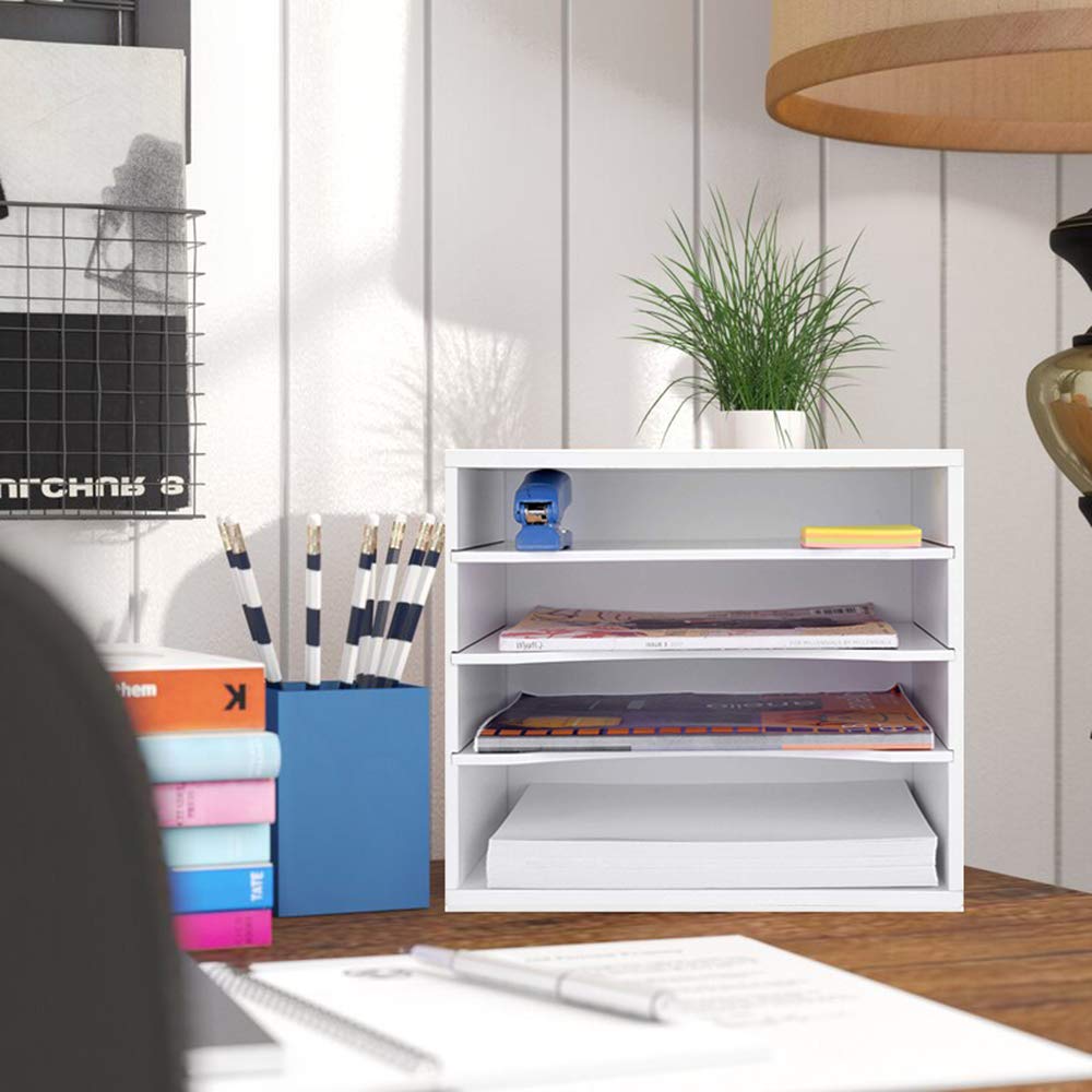 Premium Wooden Desk Paper Organizer - Adjustable Shelves Letter Tray File Sorter for Office & Home Use | Perfect for Mail, Documents, Bills & Stationery Storage
