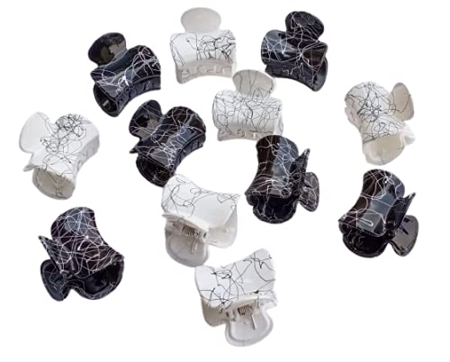 12 Pack Hair Claw Clips for Women & Girls - White & Black - Strong Hold Hair Clips for Ponytails, Buns & Updos - Perfect for Work, Gym & Everyday Styling