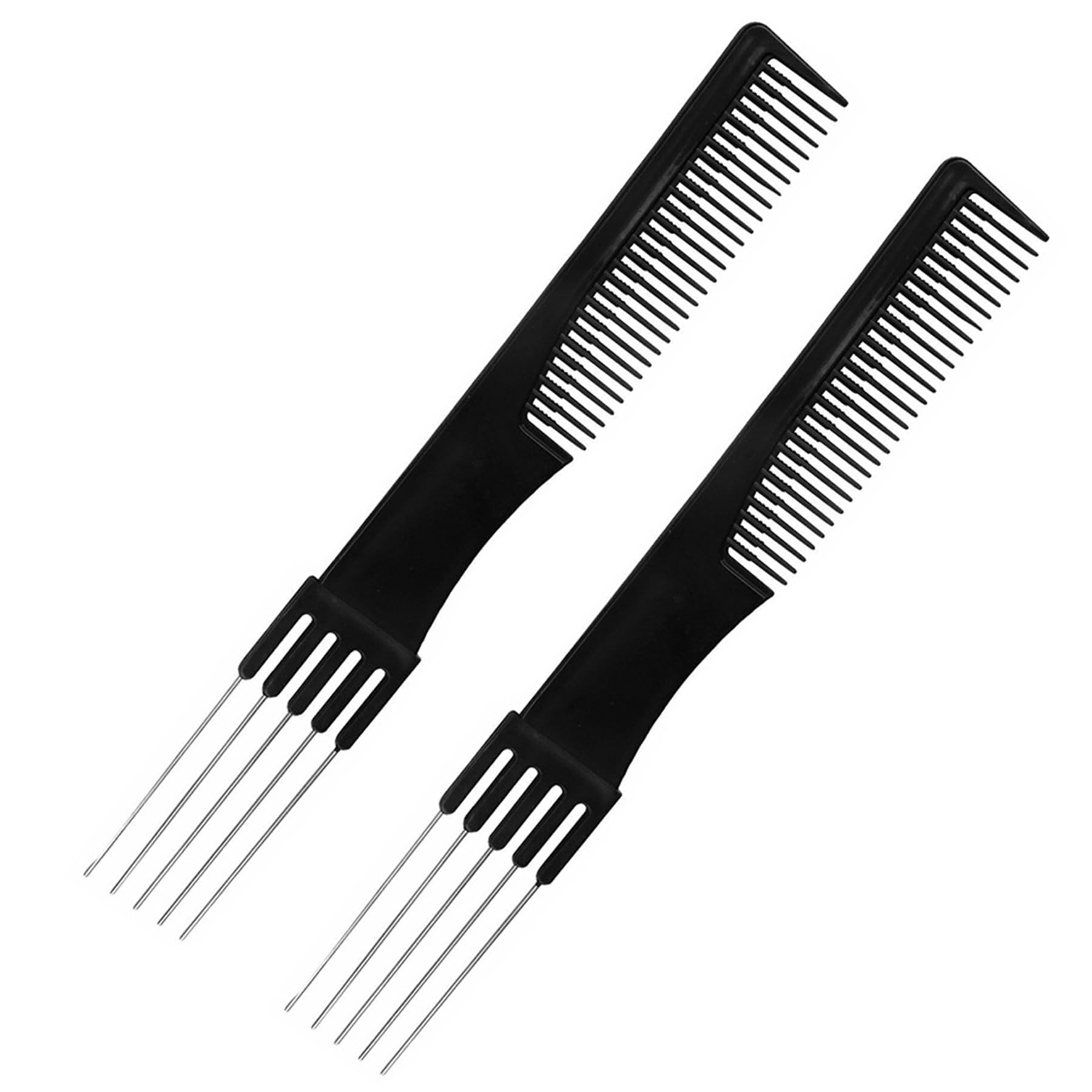 2 Packs Teasing Comb with Metal Pick - Hair Styling Comb for Women - Volumizing & Detangling Hair Brush - Perfect for Updos, Ponytails & Salon Styling (Black)