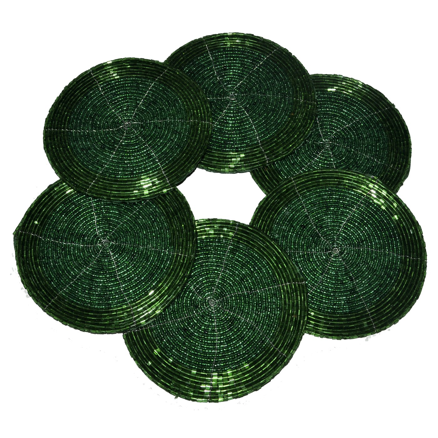 Handmade Indian Green Beaded Tea and Coffee Coasters Set of 6 (4 Inch Diameter) - Elegant Dining Table Decor for Home, Office, and Gifts - Perfect for Tea Parties, Coffee Breaks, and Housewarming Presents