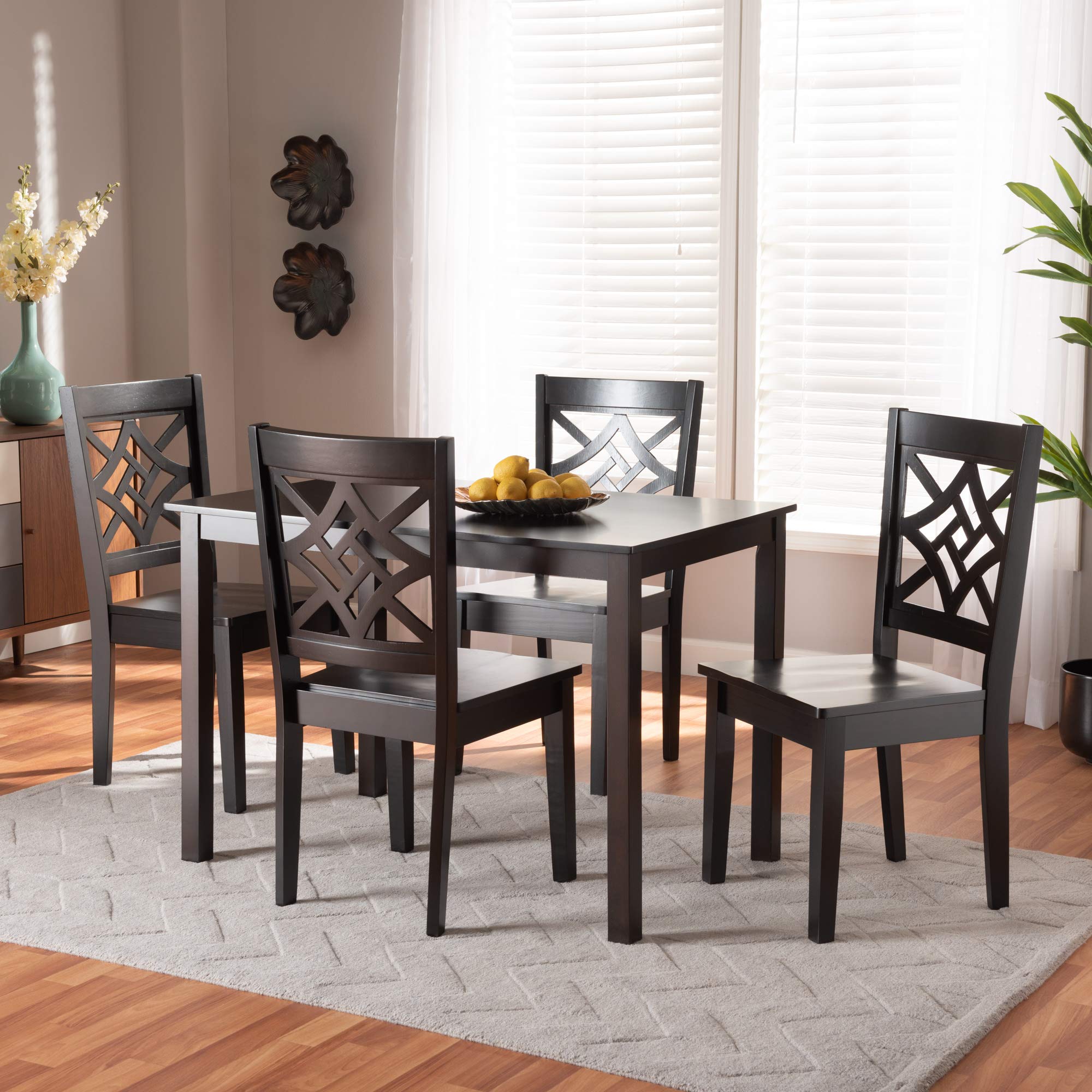 Baxton Studio Nicolette 5-Piece Dark Brown Wood Dining Set - Perfect for Small Spaces & Modern Kitchens