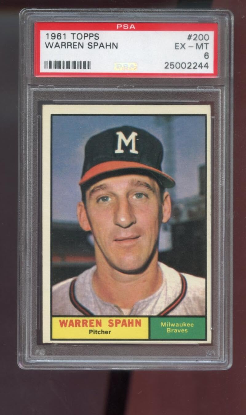 1961 Topps #200 Warren Spahn Milwaukee Braves MLB PSA 6 Graded Baseball Card - Vintage Collectible for Sports Memorabilia & Display Cases