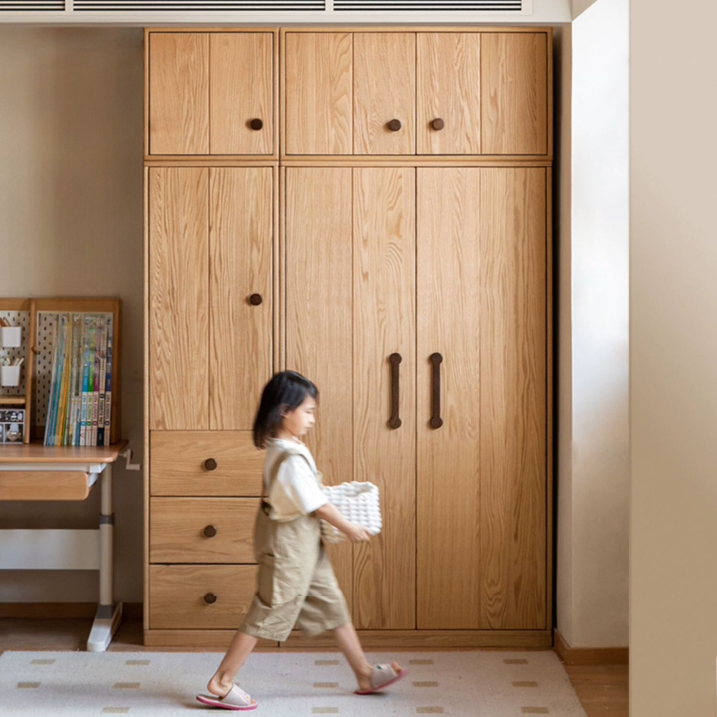 Solid Oak Wood Kids Wardrobe - Durable & Stylish Children's Closet Organizer for Bedroom, Nursery, or Playroom Storage