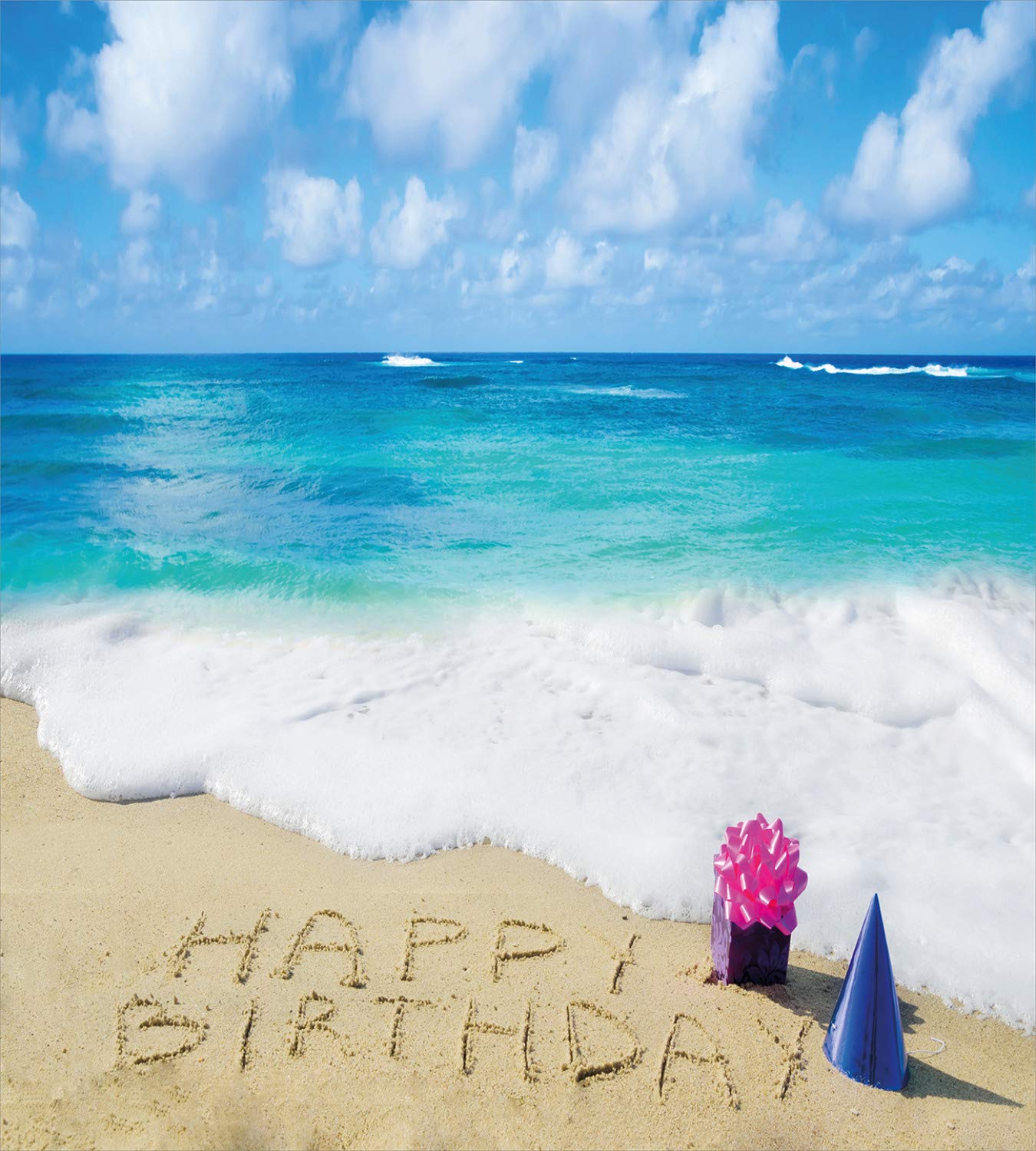 Ambesonne Birthday Duvet Cover Set - Happy Birthday Celebration Beach Theme with Party Hats & Gifts, 3-Piece Decorative Bedding Set with 2 Pillow Shams, California King Size, Blue Pale Brown Pink - Perfect for Birthday Parties, Beach Themed Bedrooms & Gift Giving