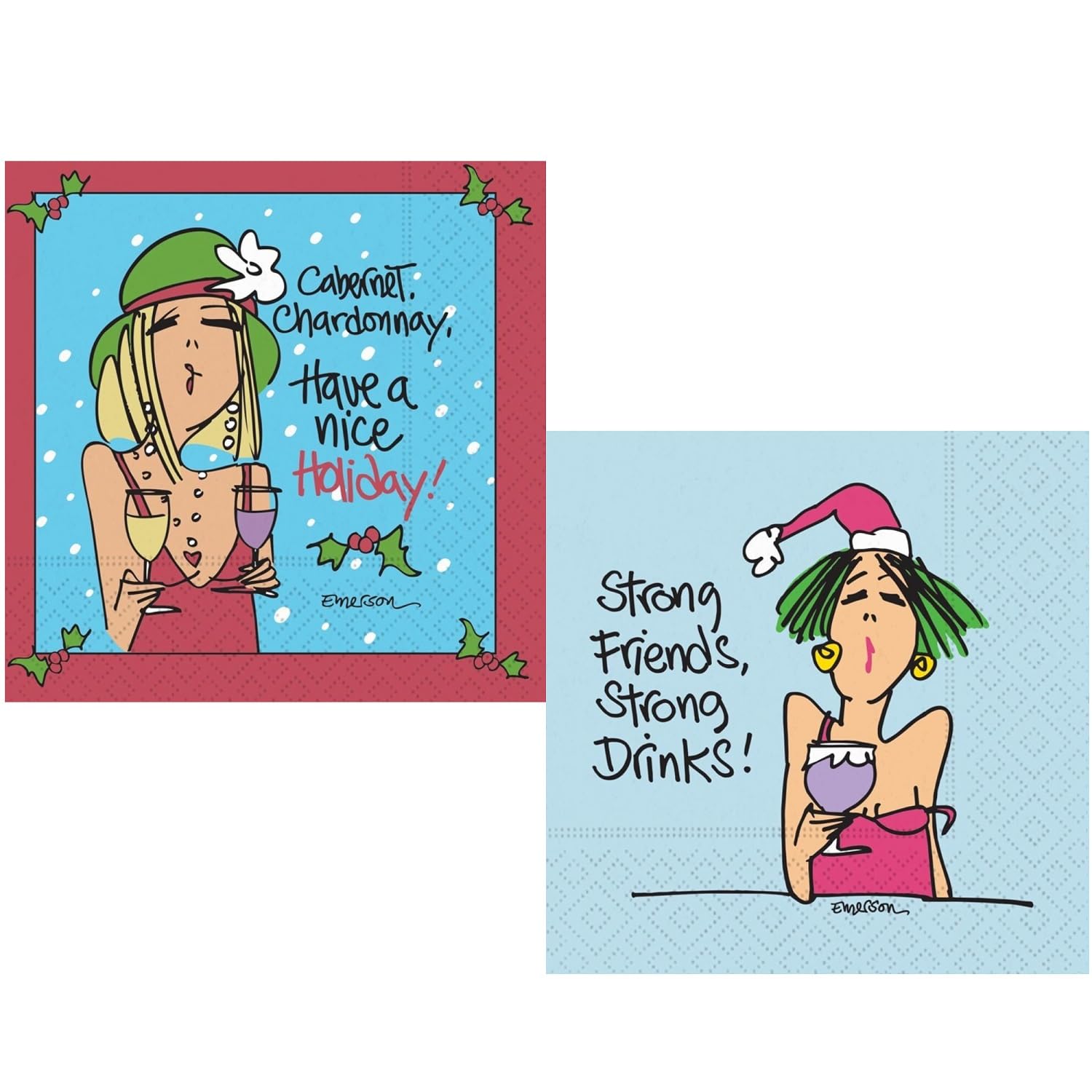 Funny Ladies Christmas Cocktail Party Napkins - 40 Count (2 Packs of 20) | Holiday Beverage Napkins with 2 Festive Designs | Perfect for Christmas Parties, Office Celebrations & Cocktail Gatherings
