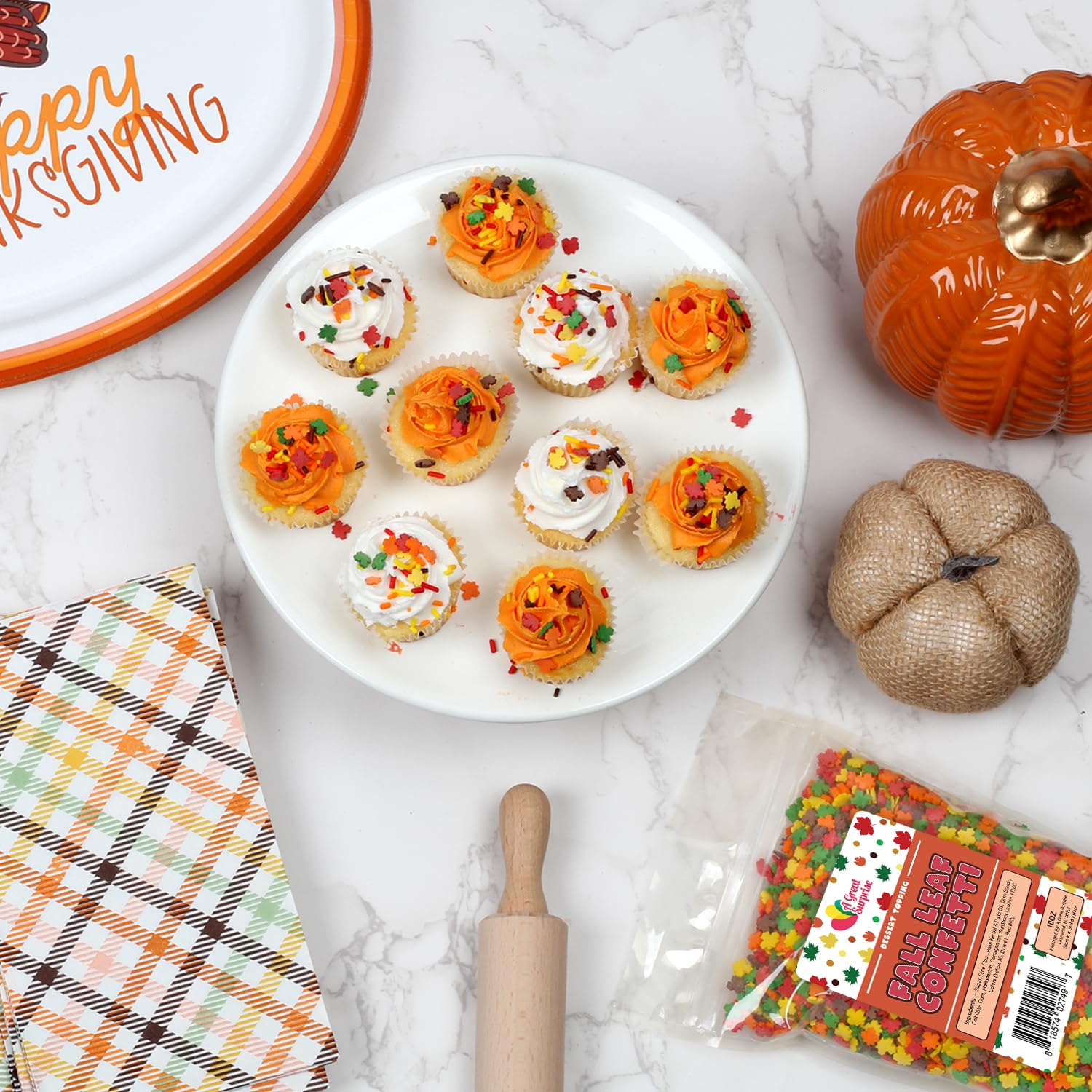 Fall Leaf Sprinkles 10 oz - Autumn Baking Decorations for Cupcakes, Cookies, Cakes - Thanksgiving & Halloween Party Supplies - Bulk Candy Sprinkles for Dessert Decorating, DIY Crafts, and Seasonal Treats