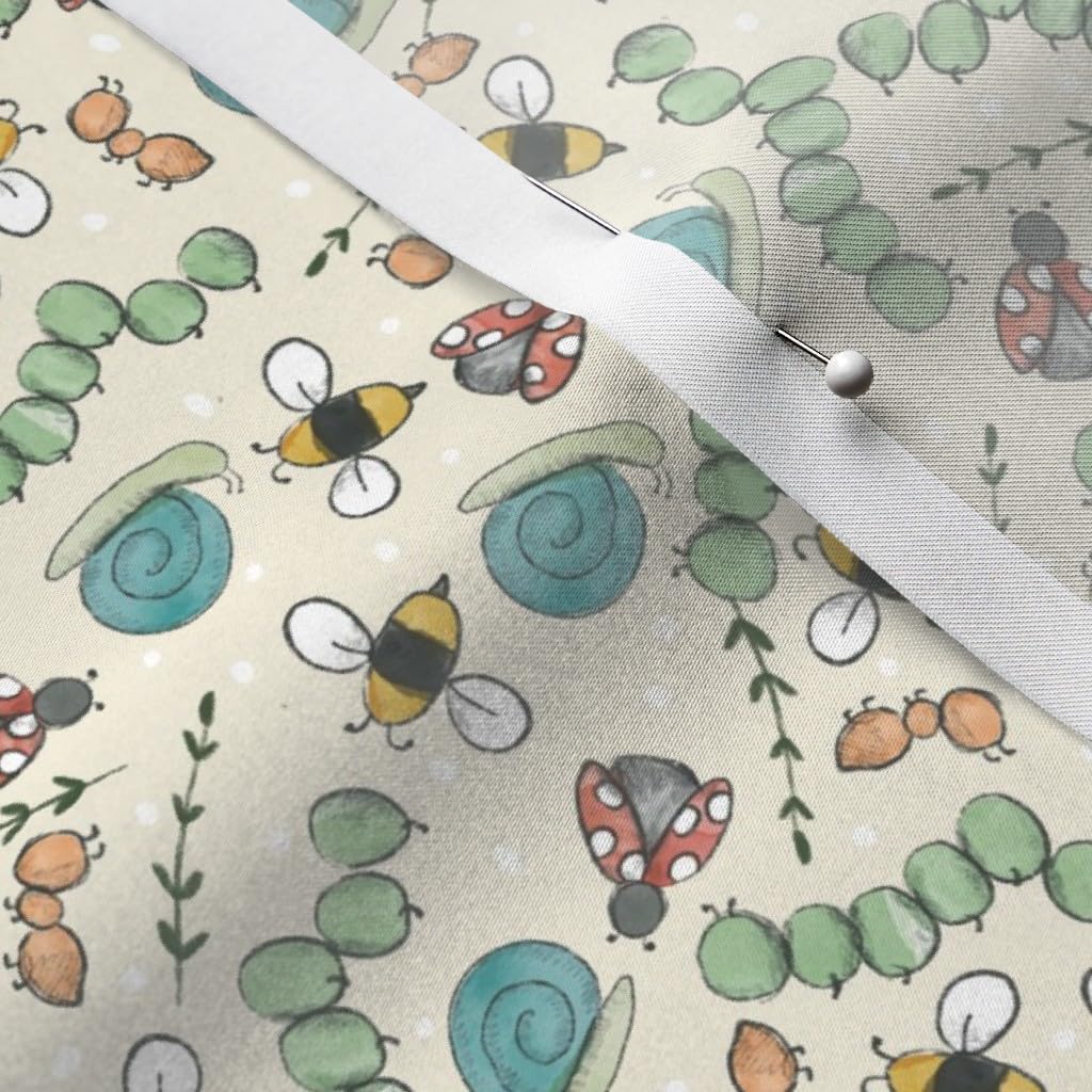 Spring Bugs Lady Bee Insects Caterpillar Nature Print Satin Fabric - Fat Quarter for Sewing, Lining, Apparel, Fashion, Blankets & Home Decor | DIY Crafts, Quilting, Dressmaking & Interior Design Projects