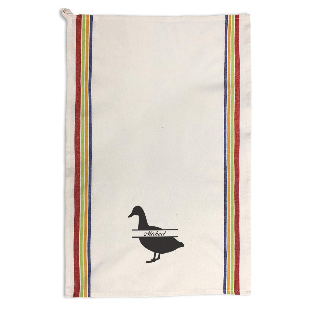 Personalized Duck Waterfowl Kitchen Towels - Custom Name Dish Towels with Multi Stripe Design for Cooking, Cleaning & Home Decor