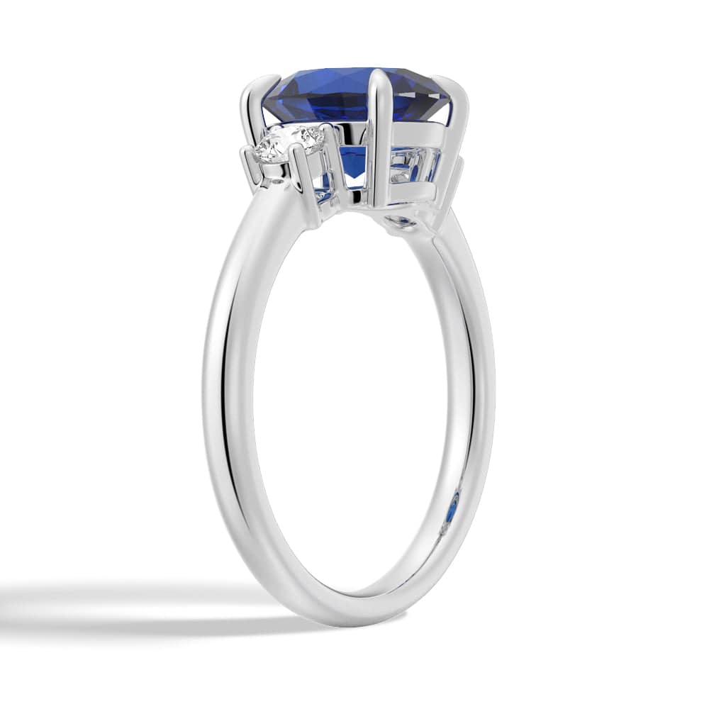 2 CT Oval Blue Sapphire & White Sapphire Three Stone Ring - Elegant Engagement, Wedding, Anniversary Jewelry Gift for Her