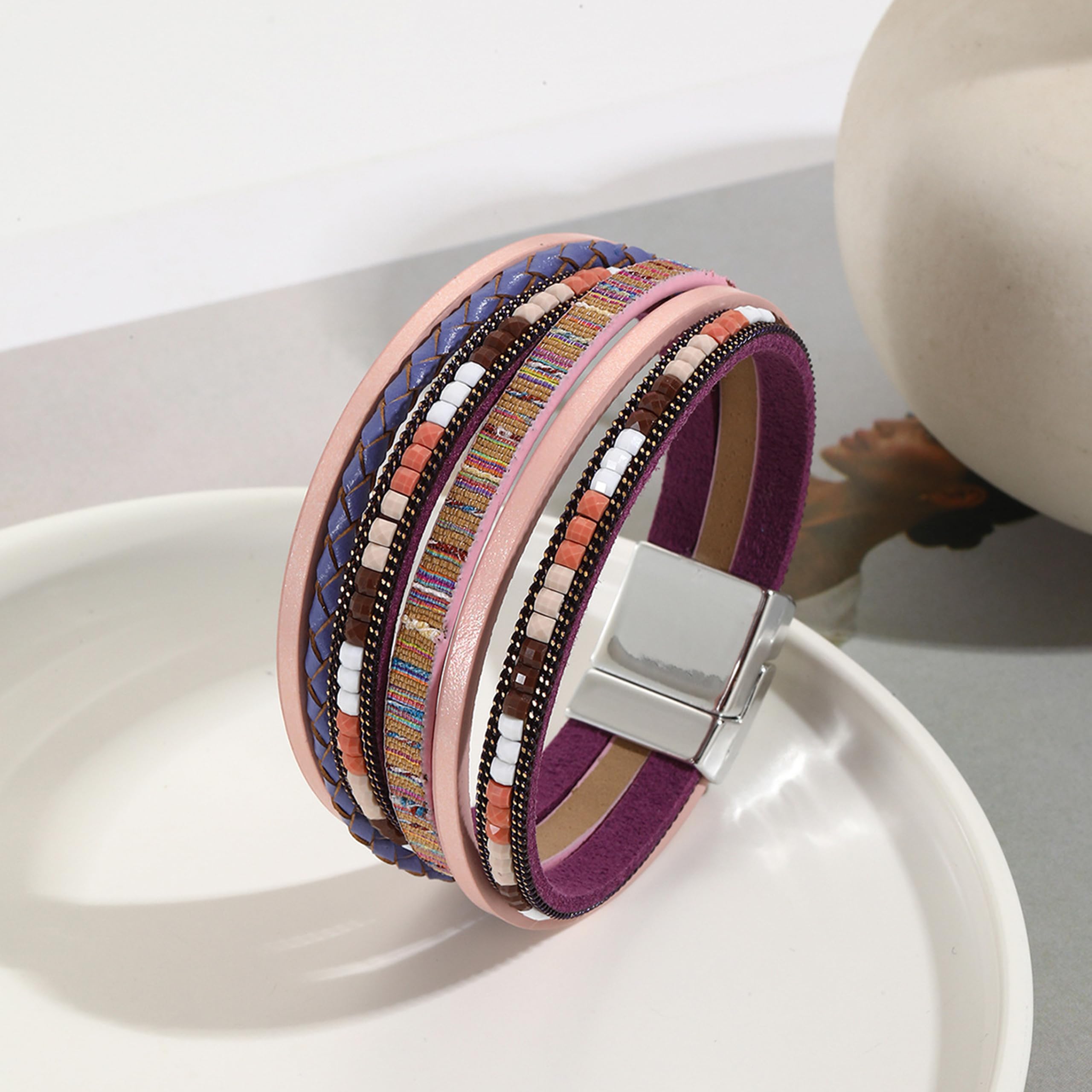 Trendy Blue Leather Wrap Bracelet for Women - Stackable Multi-Layer Cuff Western Jewelry - Perfect for Boho Outfits, Casual Wear & Festival Accessories