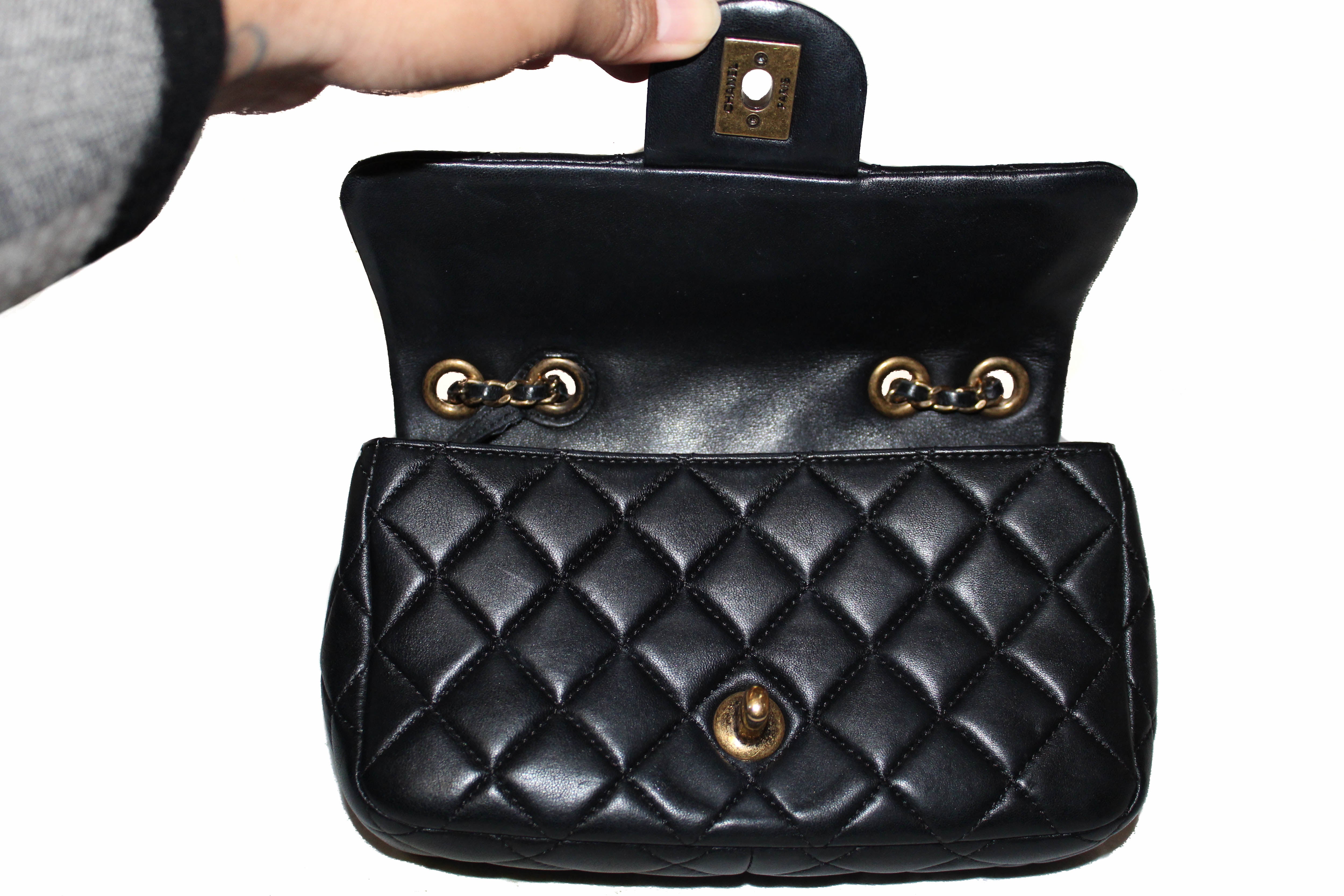 Authentic Chanel Black Lambskin Leather Mini Rectangular Quilted Classic Flap Bag with Chain Strap - Luxury Designer Crossbody Purse for Women, Perfect for Evening Parties, Date Nights & Special Occasions