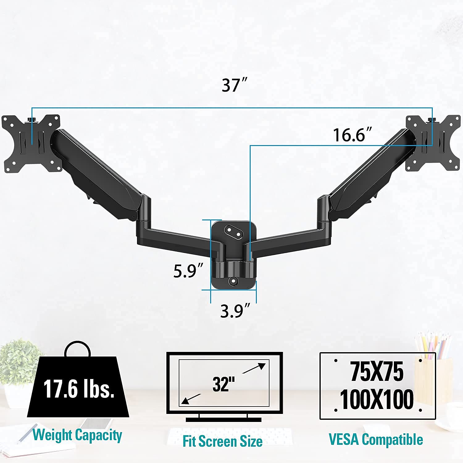 MOUNT PRO Triple Monitor Stand for 13-27 Inch Screens & Dual Monitor Wall Mount for 13-32 Inch Displays - Heavy Duty Monitor Arm Holds 17.6 lbs Each - VESA 75x75 & 100x100 Compatible - Perfect for Home Office, Gaming Setup & Workspace Ergonomics