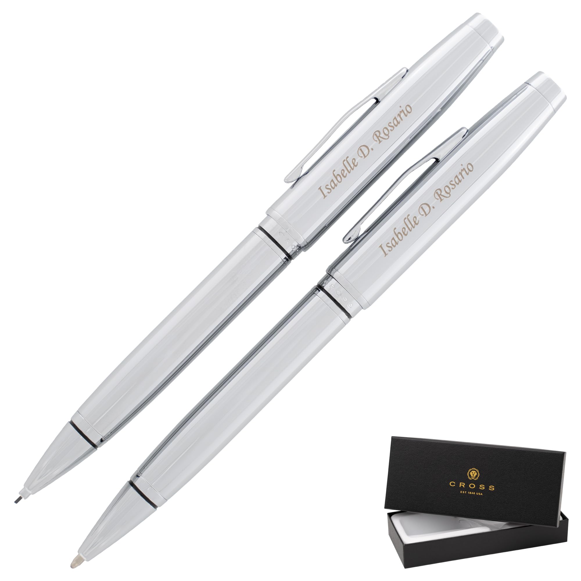Engraved Cross Coventry Twist-Action Ballpoint Pen and Pencil Set - Premium Chrome Writing Instruments for Professionals, Personalized Gift for Graduation, Anniversary & Corporate Events | Luxury Pen Set for Office, Business & Special Occasions