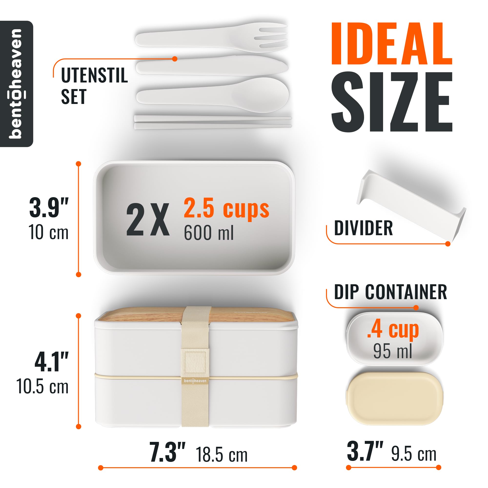 Premium Bento Box for Adults - Japanese Style Lunch Box with Compartments, Utensil Set, Chopsticks & Dip Container - Microwave Safe for Women & Men - Cute Bento Box for Kids - Ideal for Office, School & Picnics (Bright Light)