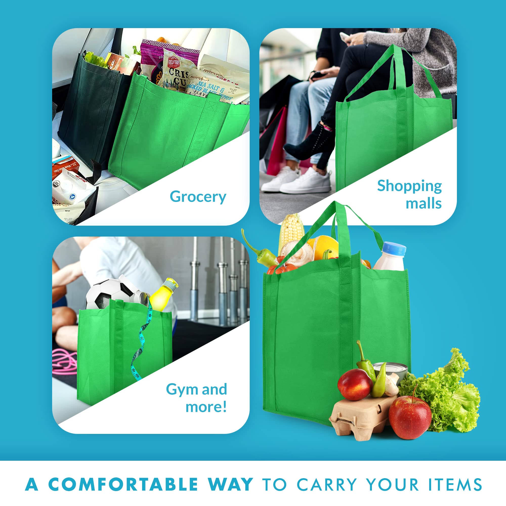 Eco-Friendly Reusable Grocery Bags - Heavy Duty 20