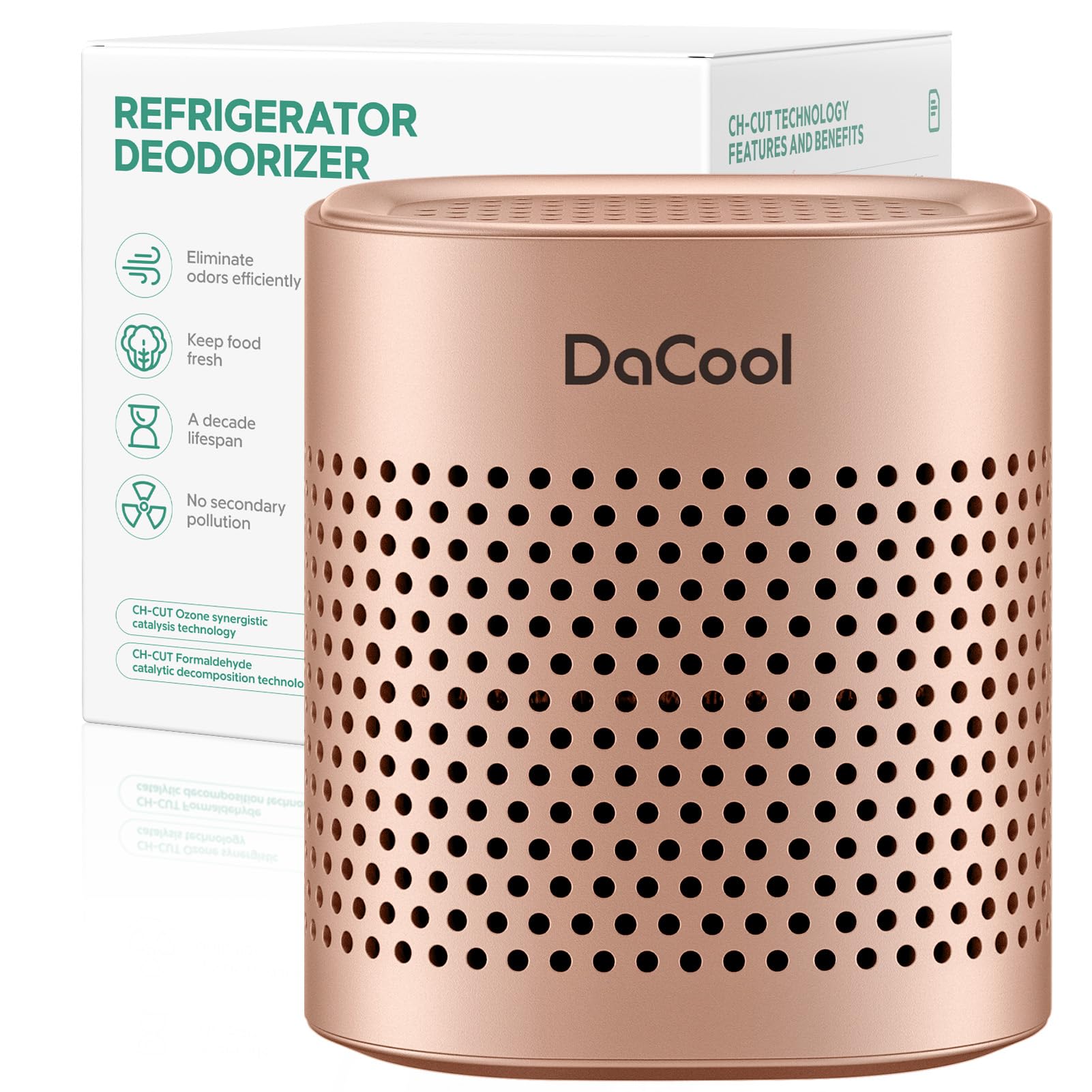10-Year Lasting Refrigerator Deodorizer & Odor Eliminator - Travel Size Air Purifier, More Effective Than Baking Soda & Bamboo Charcoal (Rose Gold) | Ideal for Home, Office, Travel & Small Spaces