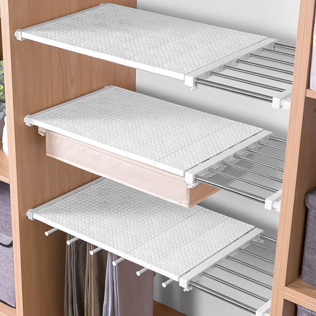 Adjustable Expandable Metal Wardrobe Storage Rack - White ABS Tension Closet Organizer Shelf for Clothes, Shoes & Accessories | Perfect for Bedroom, Dressing Table & Walk-in Closet Organization