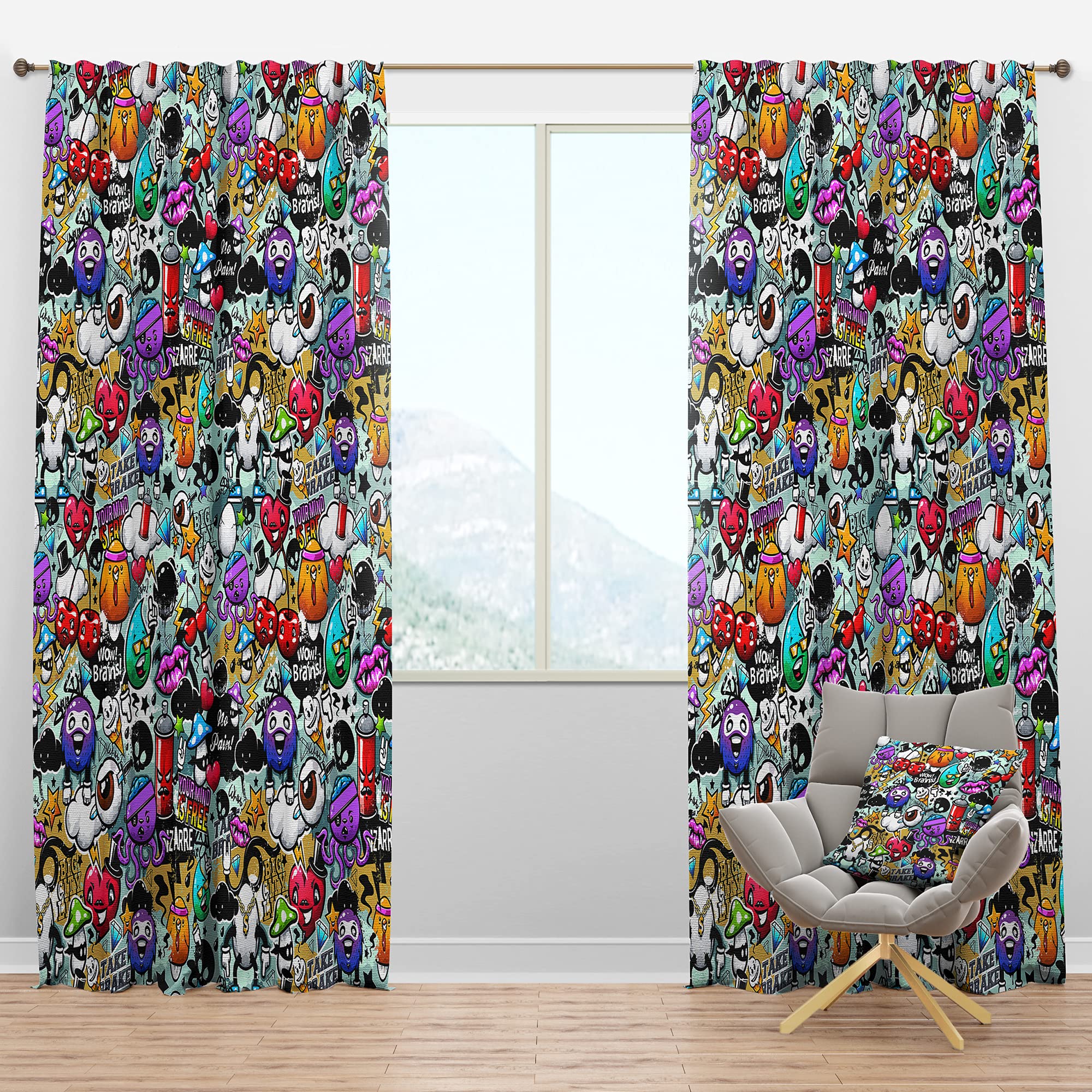 DesignQ Blackout Curtains 'Graffiti Texture' - Thermal Insulated Single Panel (52x63 inches) for Bedroom & Living Room - Noise Reducing & Energy Saving Window Drapes for Better Sleep & Home Decor