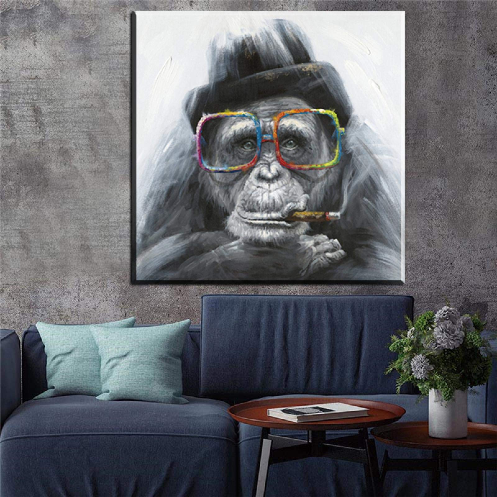 Nordic Abstract Gorilla Smoking Canvas Art Print - Scandinavian Wall Decor for Living Room, 70x70cm Frameless Poster - Perfect for Modern Home & Office Decoration