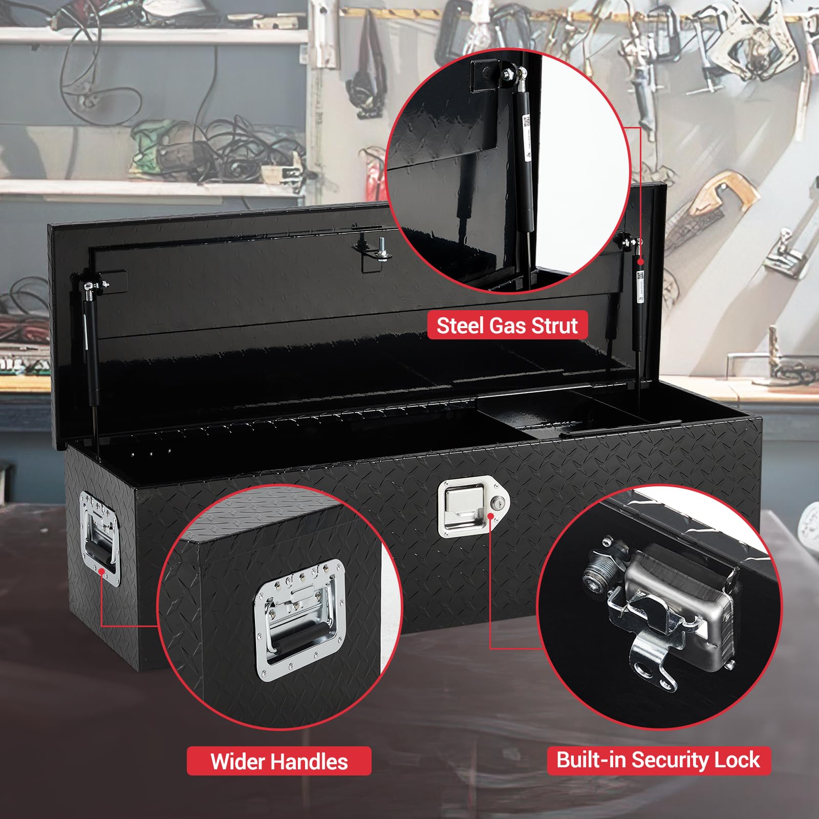 39 Inch Aluminum Truck Tool Box - Heavy Duty Waterproof Storage with Security Lock & Wide Handles | Organizer Chest for Pickup Trucks, RVs & Trailers | Perfect for Construction, Camping & Road Trips (Black)