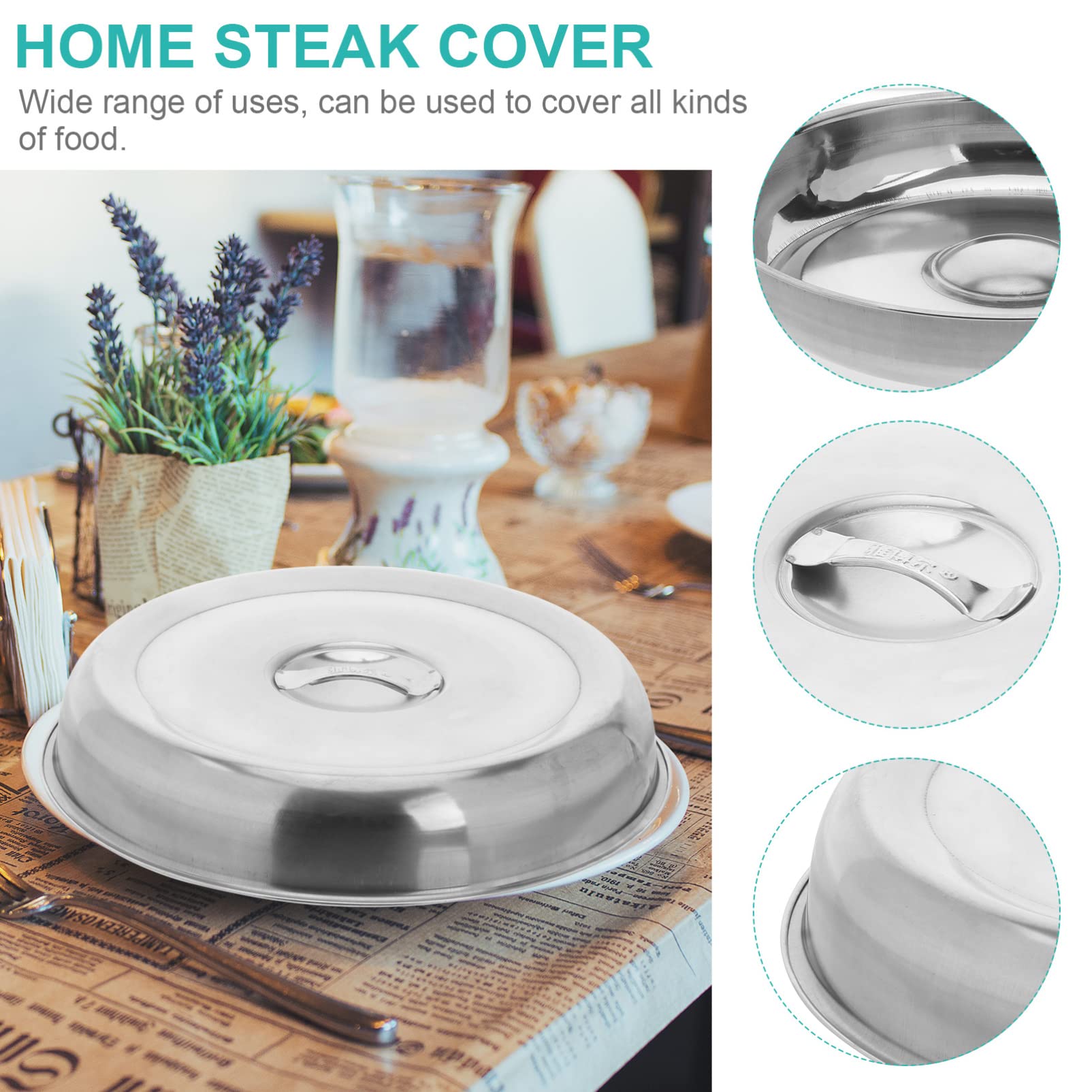 Healeved Stainless Steel Food Cover - 1pc Round Metal Pot Lid, Cheese Dome & Steaming Cover for Steak, Dishes & Pans | Heat-Resistant Kitchen Accessory for Serving, Cooking & Food Protection