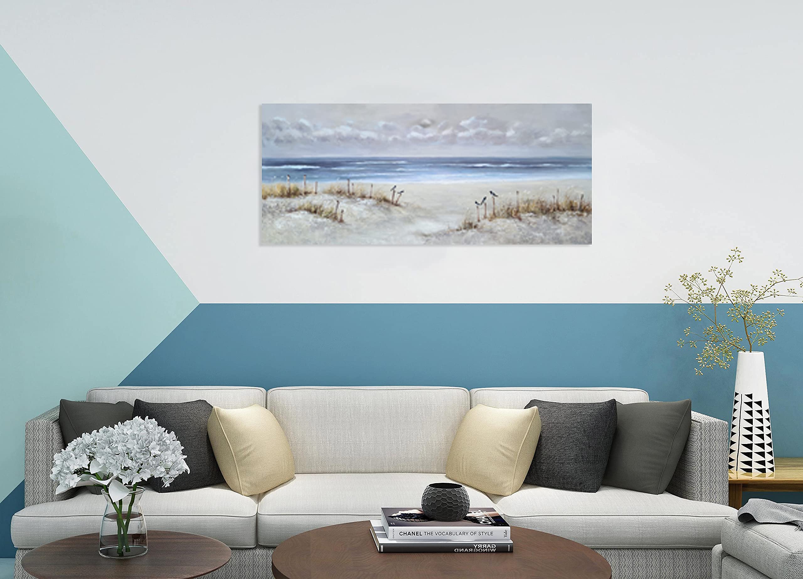 Yihui Arts Textured Beach Canvas Wall Art - Modern Abstract Ocean Paintings with Happy Bird Designs for Coastal Home Decor | Perfect for Living Room, Bedroom & Kitchen Wall Decor | Create a Relaxing Beach Vibe in Your Space