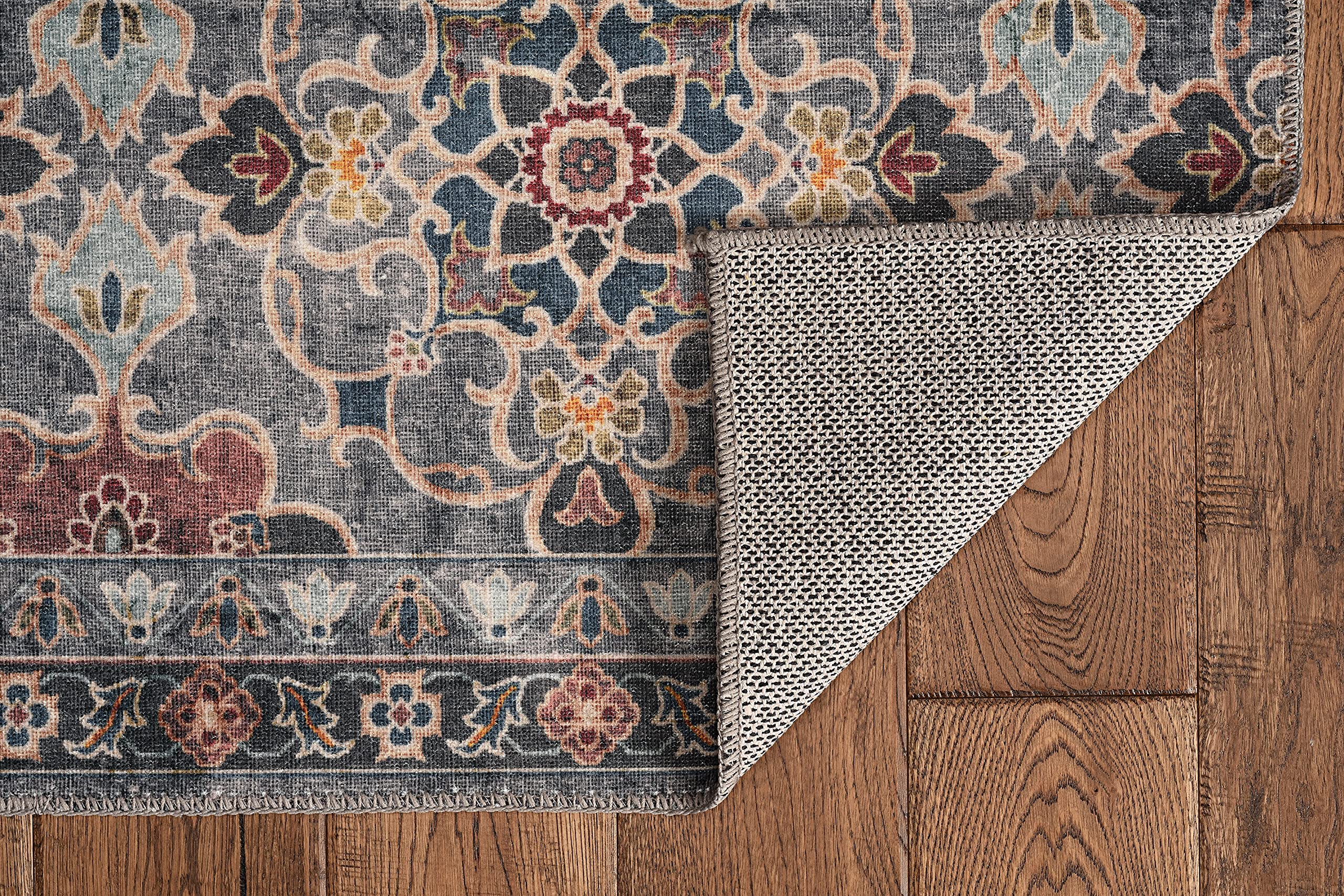 Linon Washable Area Rug 5' x 7' - Jasper Teal & Ivory Indoor/Outdoor Rug - Soft Non-Slip Floor Mat for Living Room, Bedroom, Patio & Office Decor