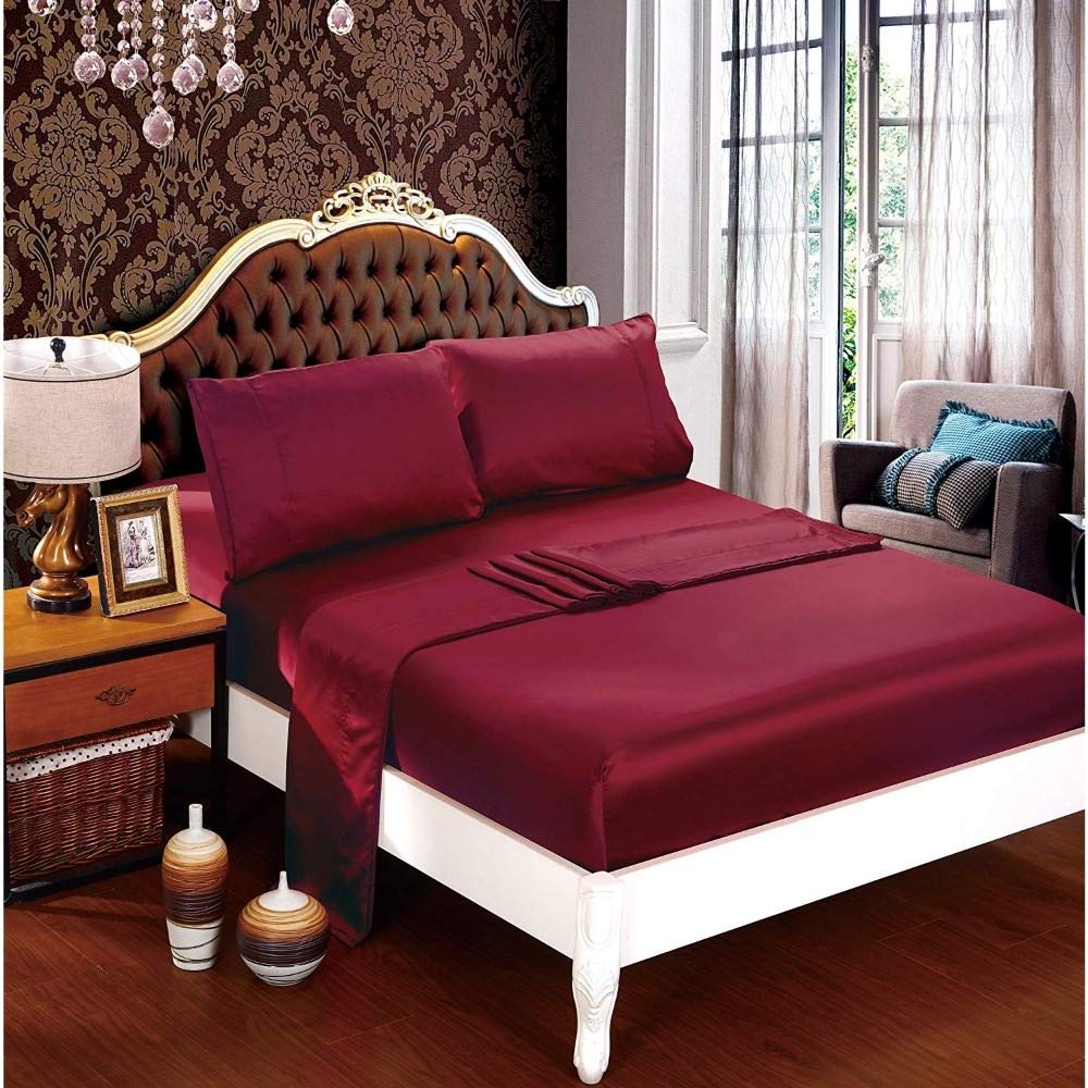 Premium 4-Piece Satin Bedding Set - King Size Deep Pocket Sheets (19