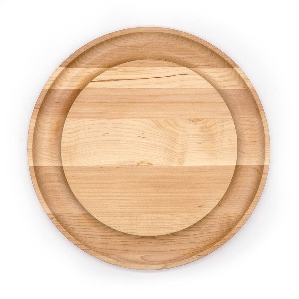 Maple Wood Round Cheese Board with Cracker Groove - Perfect for Wine & Cheese Party, Charcuterie Platter, and Entertaining Guests