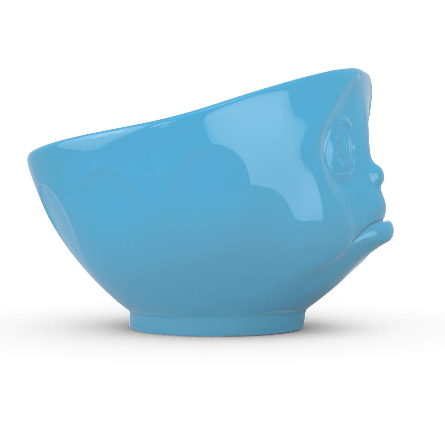 FIFTYEIGHT PRODUCTS Porcelain Cereal Bowl - 16oz Blue Sulking Face Design - Durable Soup & Dessert Dish - Perfect for Breakfast, Snacks & Home Decor (Single Bowl)