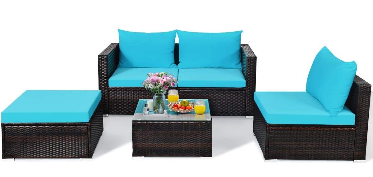 5-Piece Patio Conversation Set - Rattan Wicker Outdoor Sectional Sofa with Coffee Table & Cushions - Perfect for Garden, Lawn, Porch & Backyard Relaxation