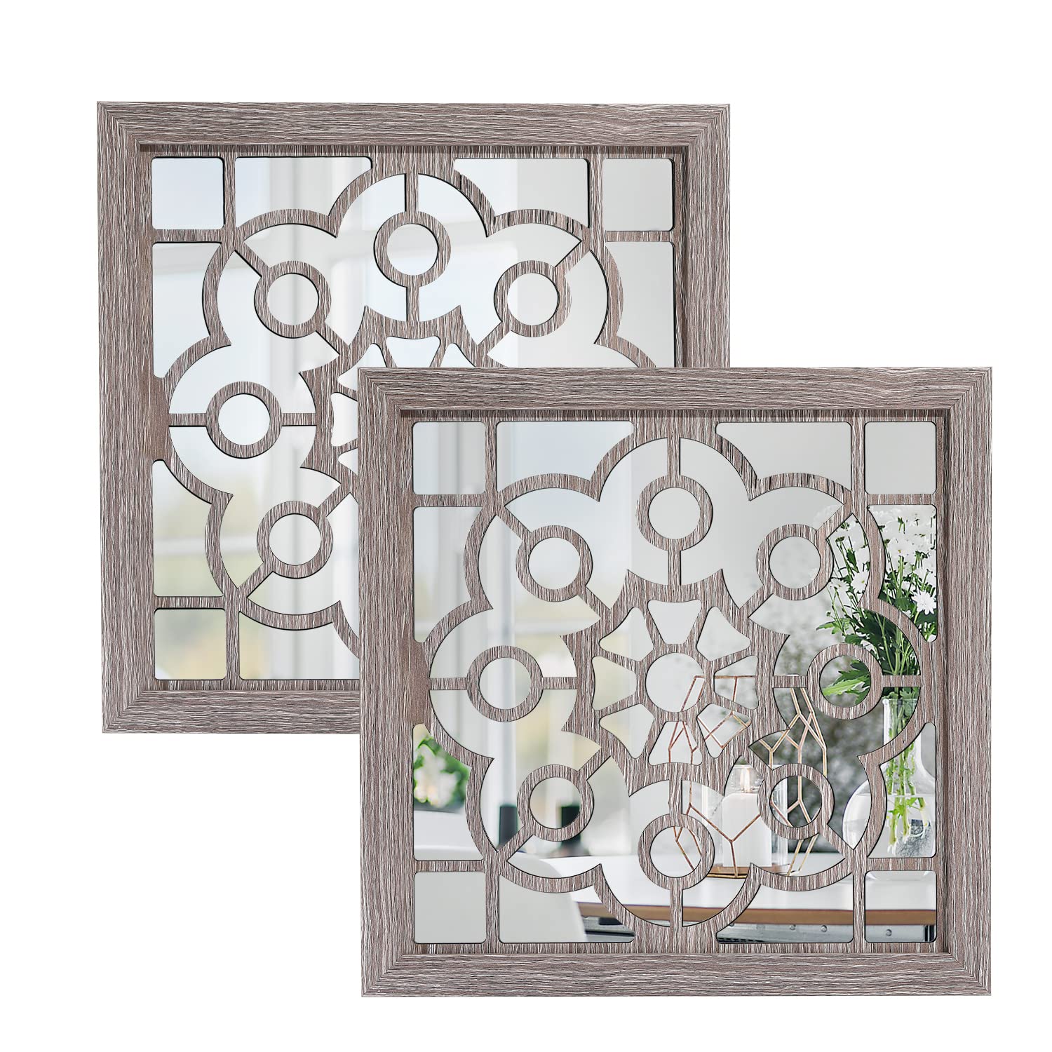 ZZICEN Rustic Decorative Wall Mirror Set of 2 - 12 Inch Farmhouse Style Hanging Mirrors for Living Room, Bedroom, Kitchen, Bathroom, Entryway & Laundry Room - Perfect for Home Decor and Small Space Wall Art