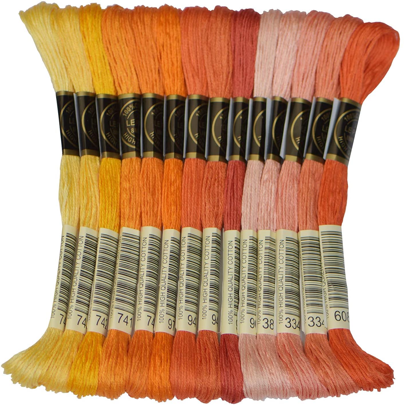 14 Skeins Embroidery Floss for Cross Stitch, Friendship Bracelets & DIY Crafts - Orange Gradient Thread Kit for Handmade Jewelry, Scrapbooking & Home Decor Projects