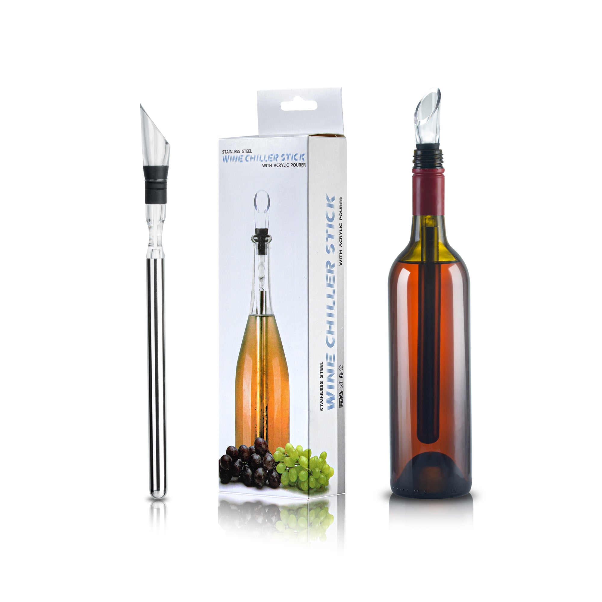 Premium Stainless Steel Wine Chiller Stick with Aerator and Pourer - 12.75